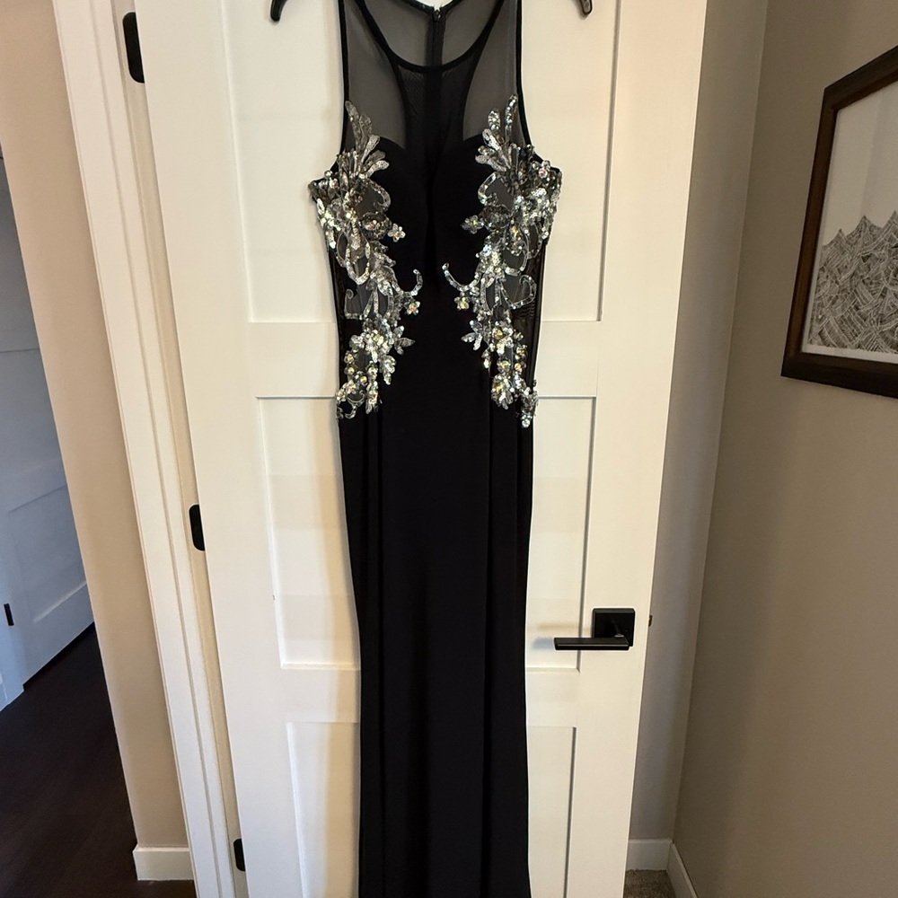 Black Prom Gown with Silver Embellished Bodice